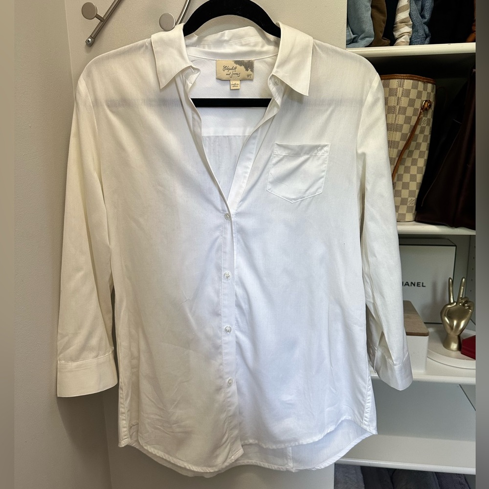 Elizabeth & James White Cotton Button Down Blouse Gem